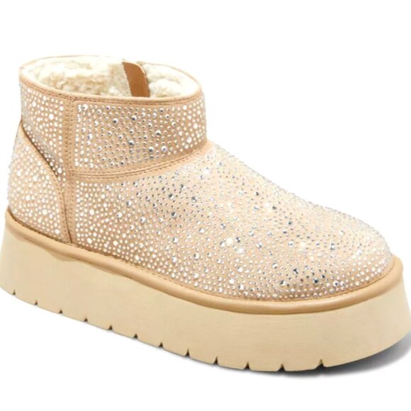 Wild Fable Shoes - Women's Beige Bling Missy Platform Booties with Memory Foam Insole, Size 8